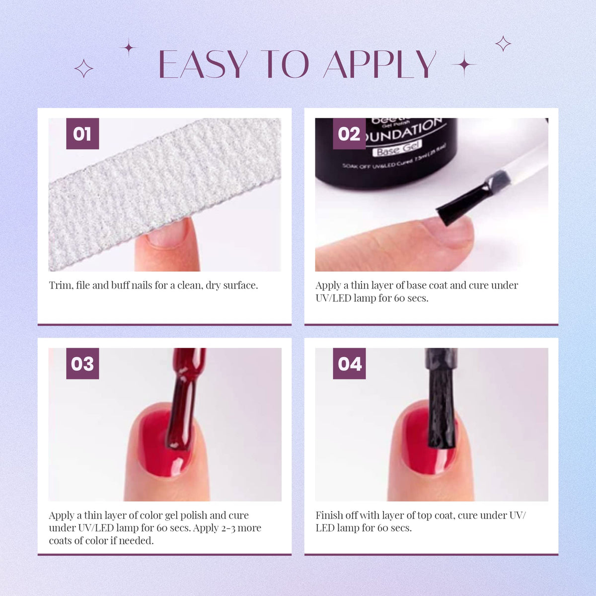 beetles LED lamp curing gel on nails illustrating recommended curing step