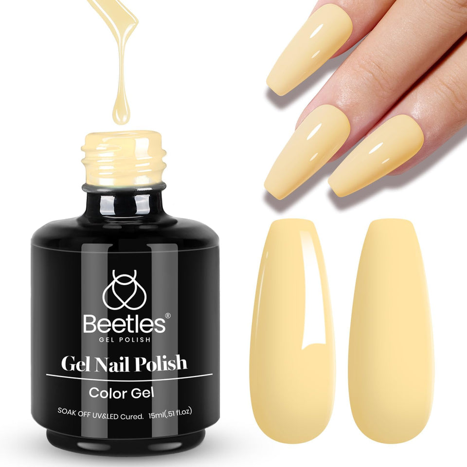 beetles Gel Polish front bottle showing lemon chiffon pastel color and clear branding