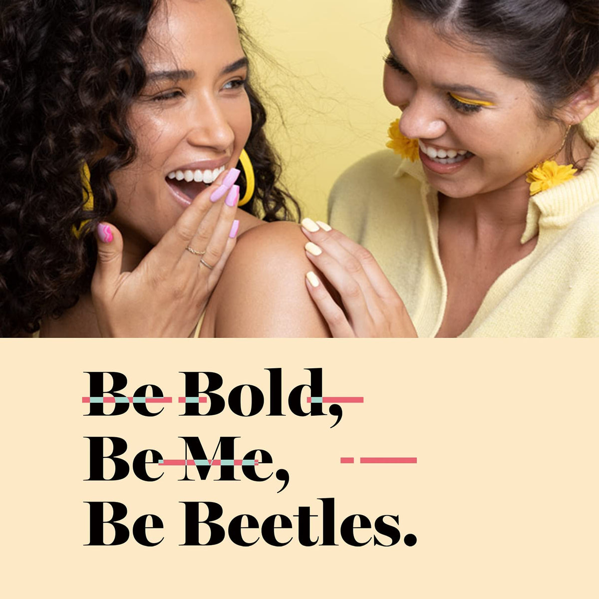 beetles Gel Polish on hands in summer setting illustrating bright, wearable look