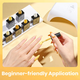 Beetles finished nails in cozy fall scene showing versatile seasonal styling benefit
