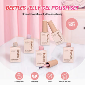 beetles lifestyle flatlay on vanity showing manicure tools and bottle benefit gift-ready presentation