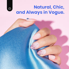 beetles gel polish finished almond nails lifestyle image showcasing salon look
