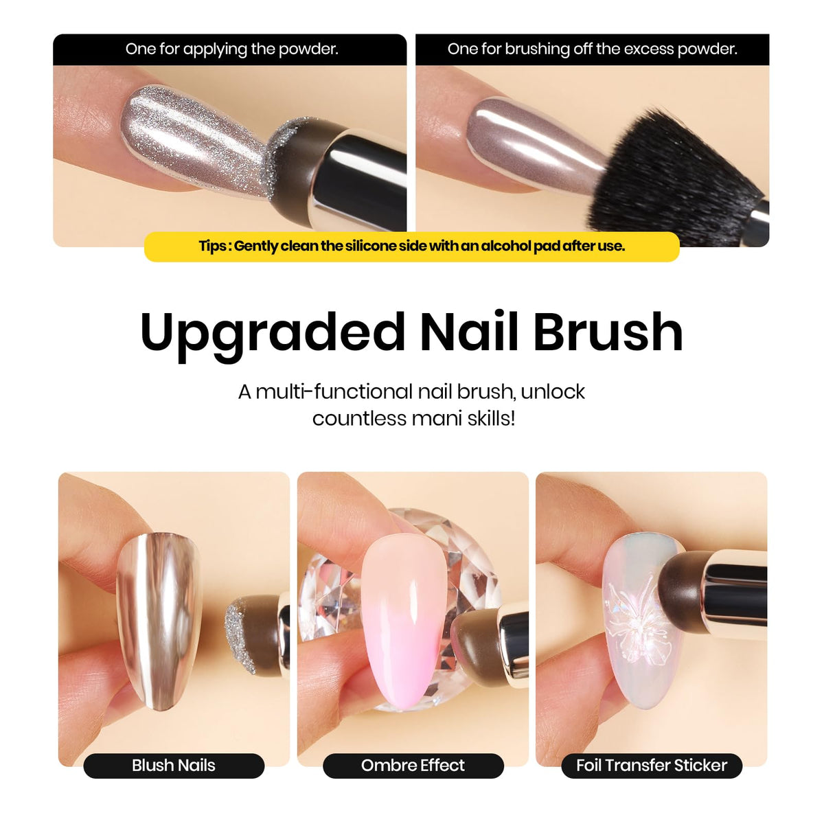 beetles styled manicure on hands, mirror chrome nails for polished look