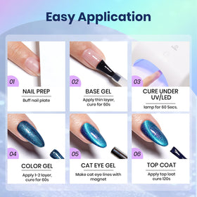 beetles brand manicured hands wearing blue cat eye polish showing wow effect benefit
