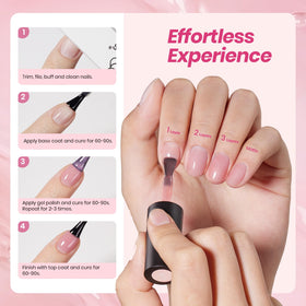 Beetles lifestyle image of hands wearing soft nude jelly manicure useful for everyday elegance