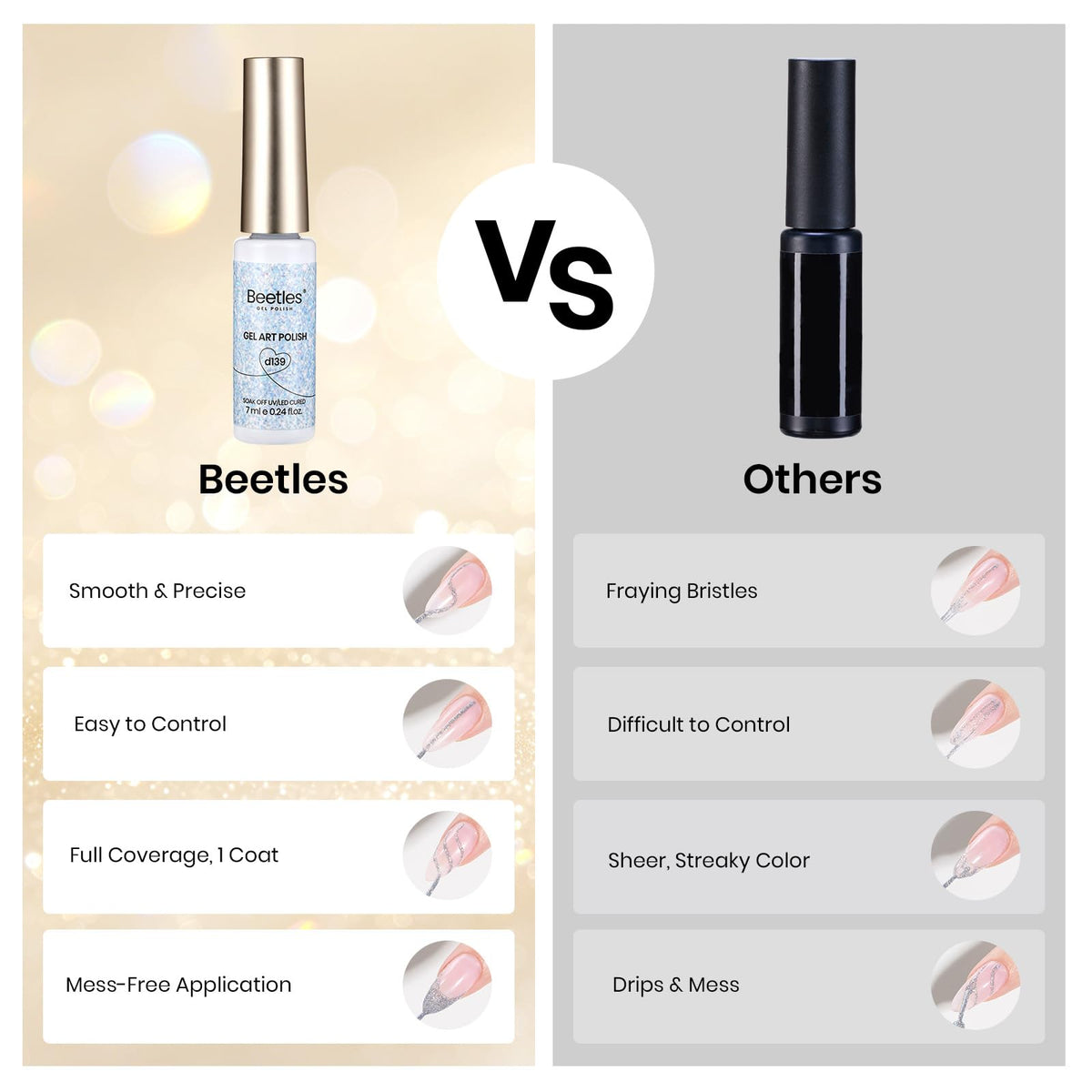 beetles finished manicure with metallic accents highlighting shine