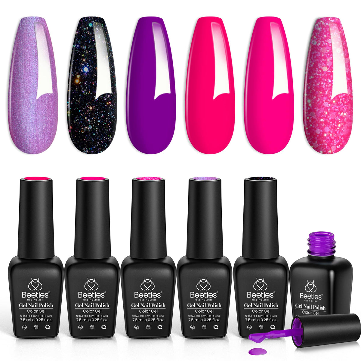 beetles lifestyle party manicure featuring finished hot-pink glitter nails