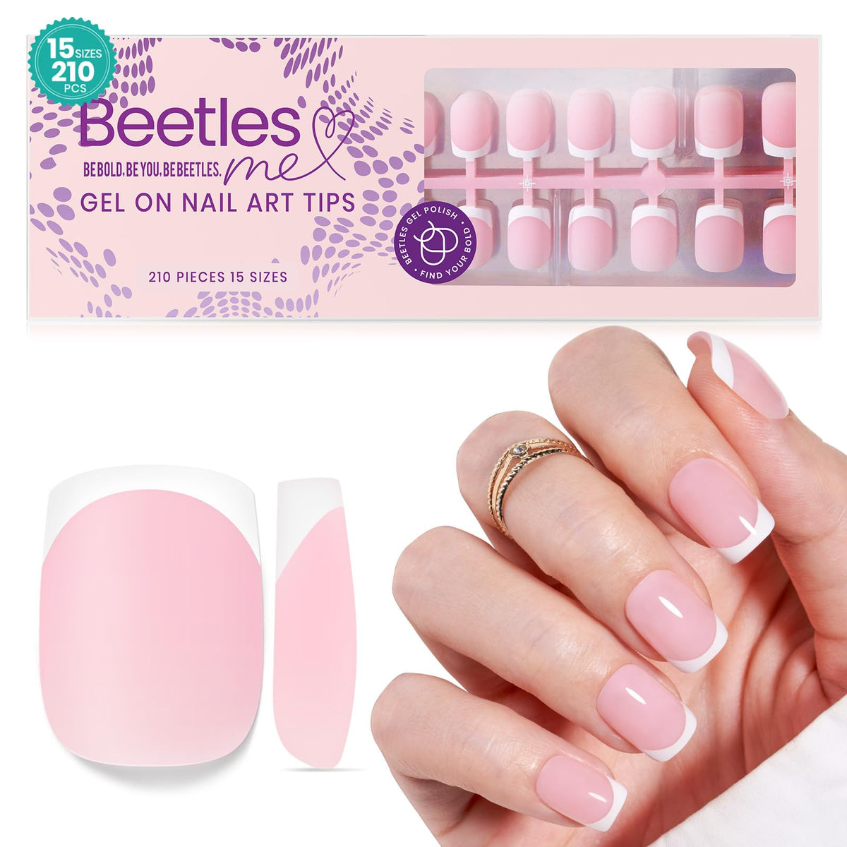 Beetles Gel Polish lifestyle image of woman with peach French nails ready