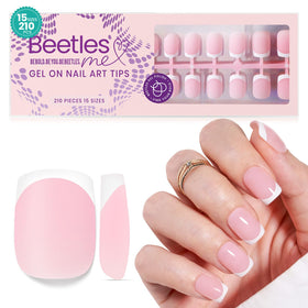 Beetles Gel Polish lifestyle image of woman with peach French nails ready