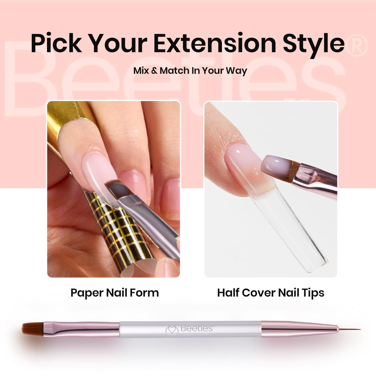 beetles long square half cover tips spread showing thin edges for seamless blend