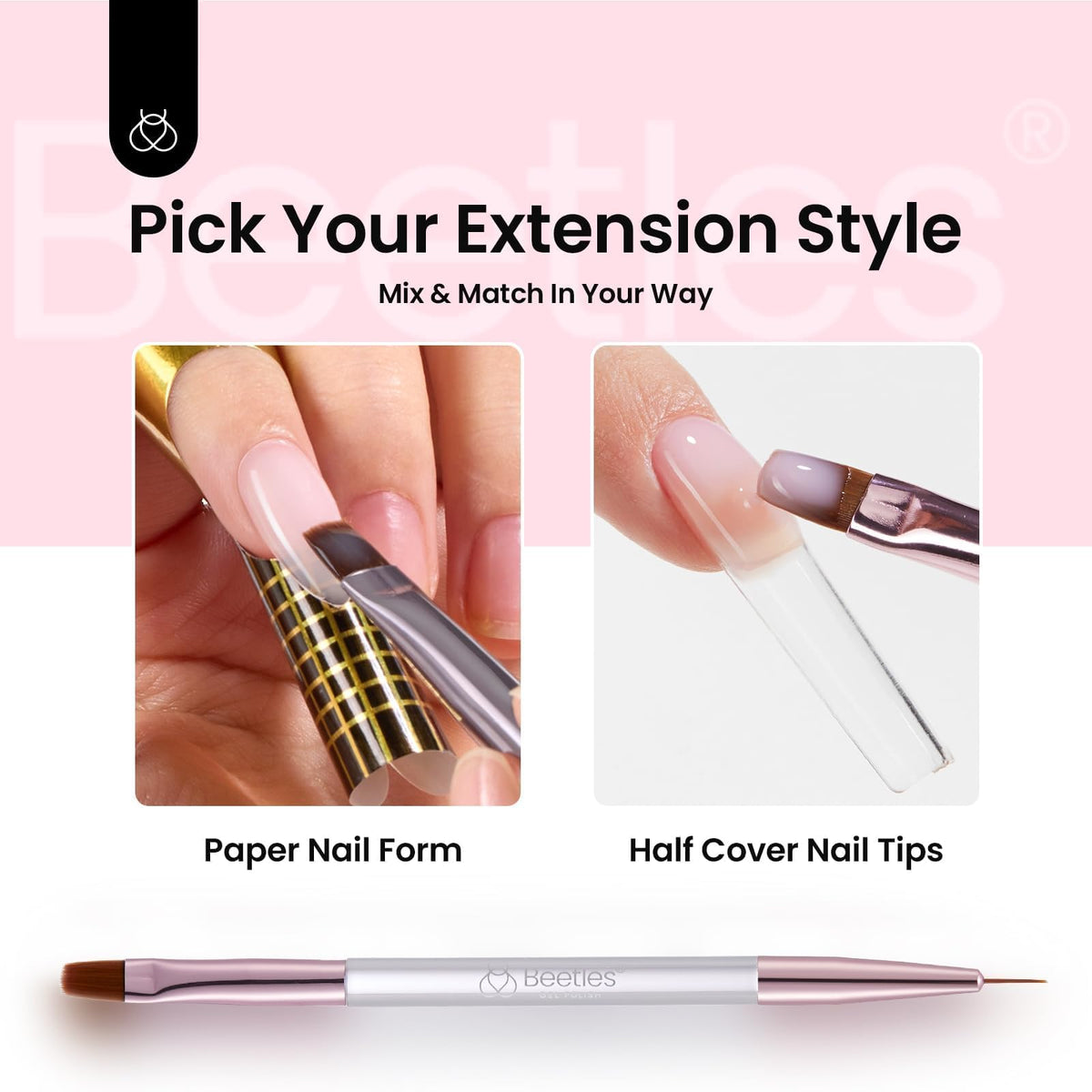 beetles long square half-cover nail tips fan displaying sizes for seamless blending