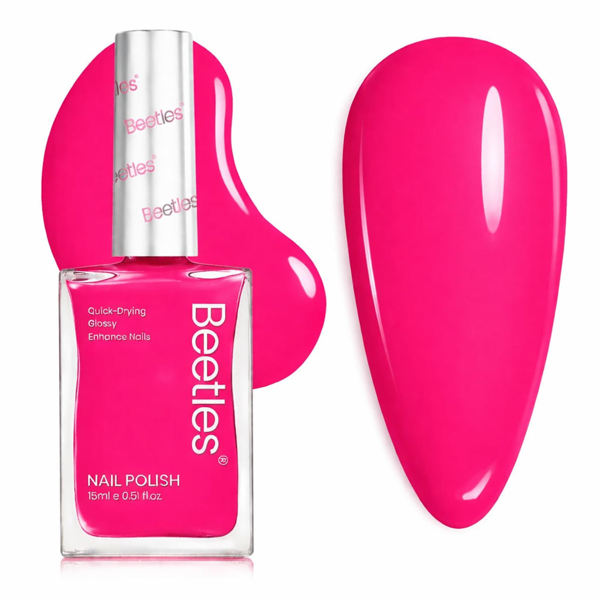 Beetles bottle front view showing magenta neon color and compact 15ml size