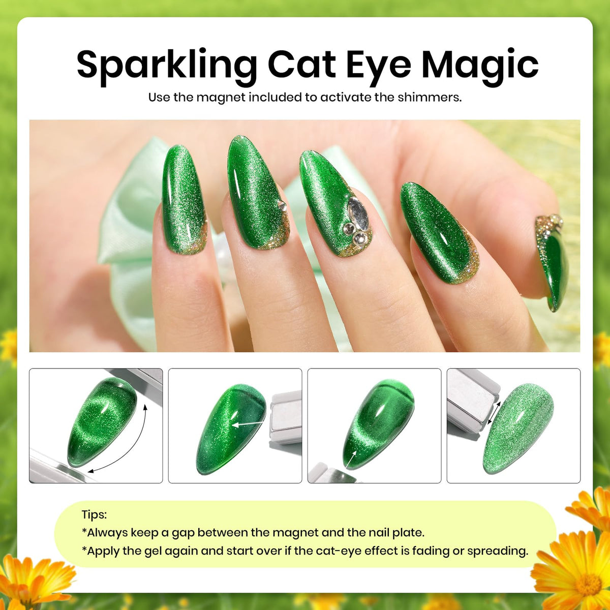 beetles magnet held over wet polish demonstrating how to create the cat eye effect quickly