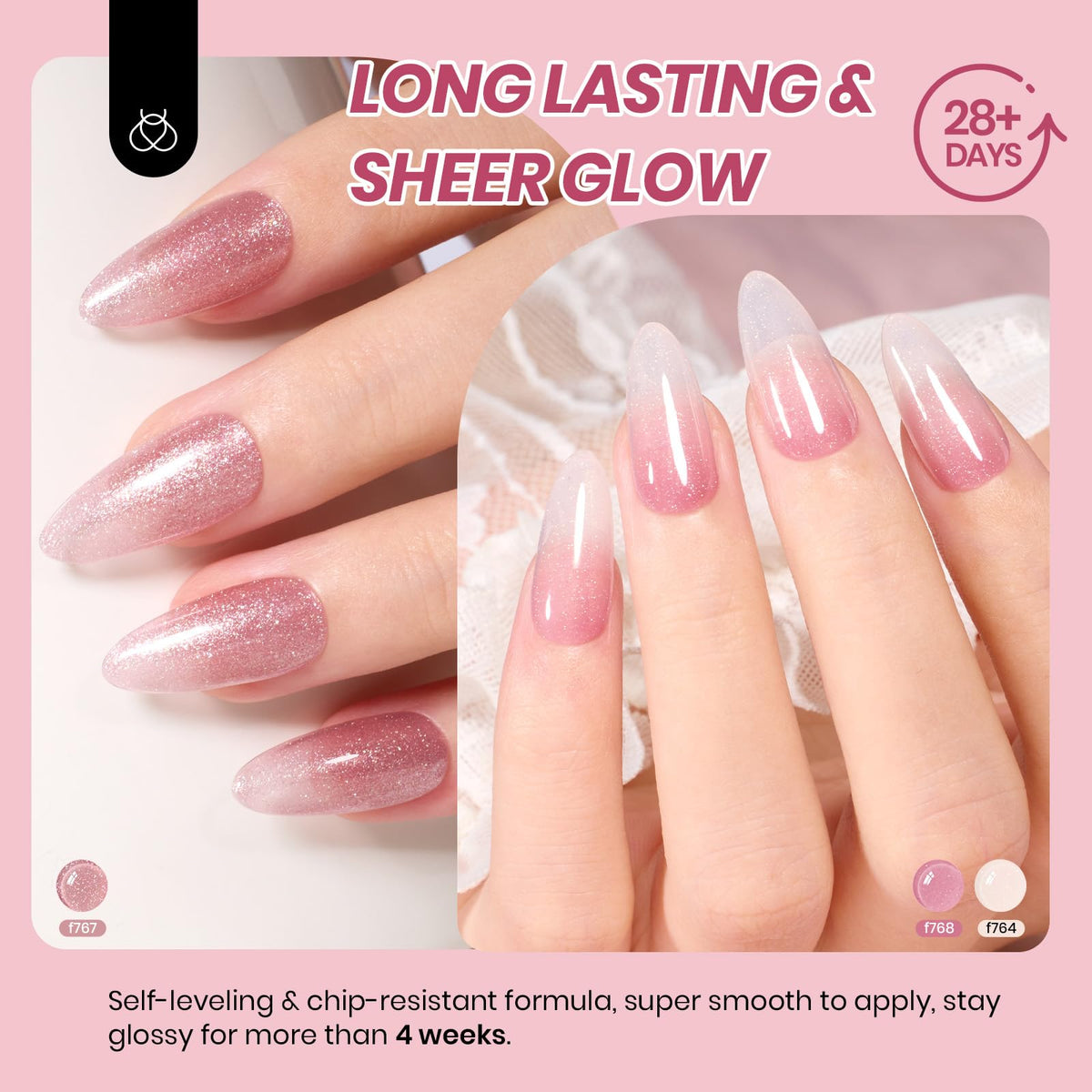 beetles manicure in use on hand model demonstrating sheer shimmer finish