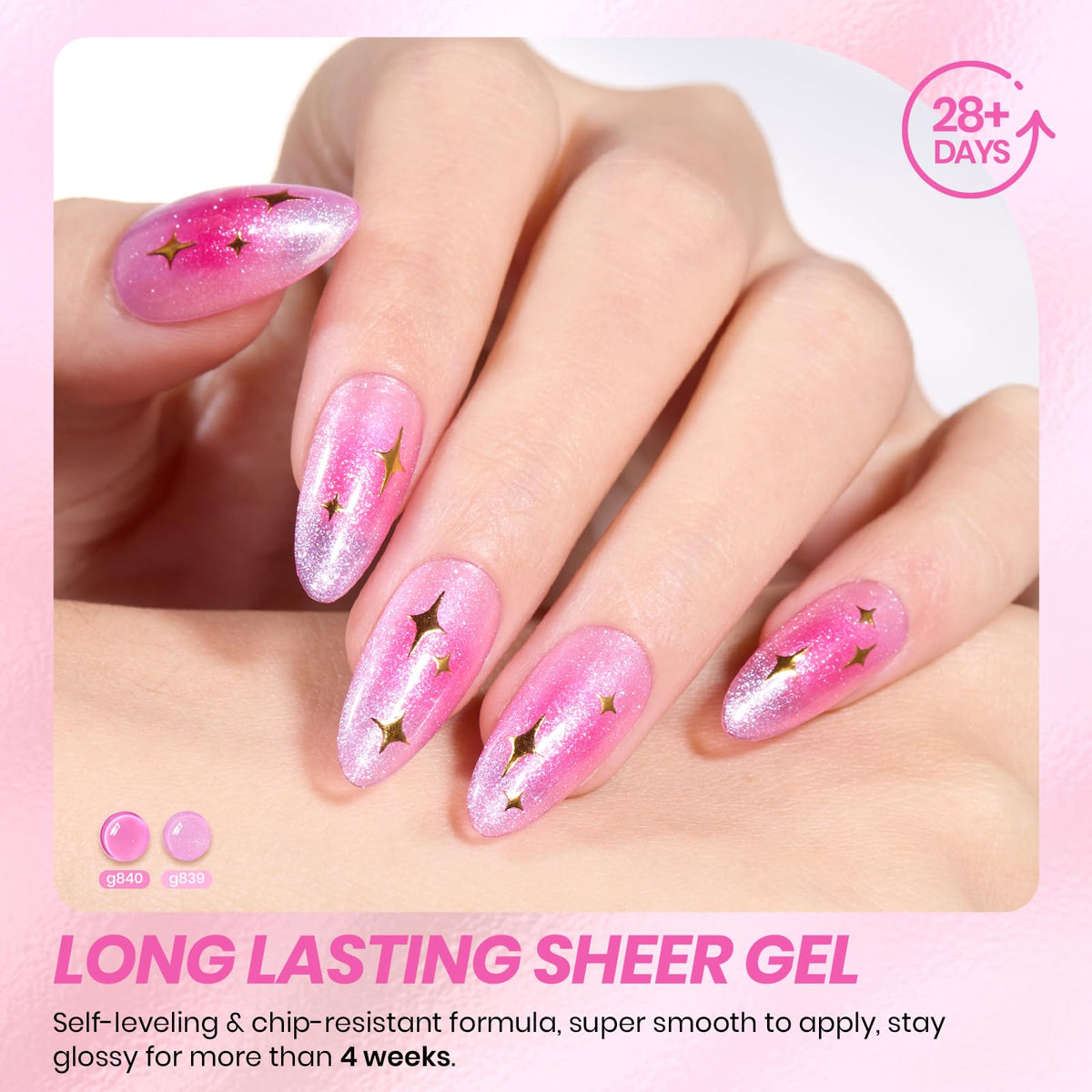 beetles hand model wearing rose whispers manicure demonstrating delicate sheen