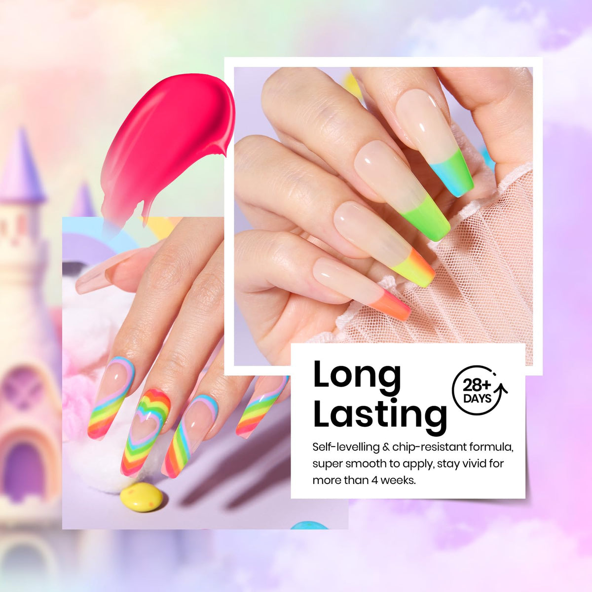 beetles manicure in use cured under LED lamp showing glossy, long-lasting neon benefit