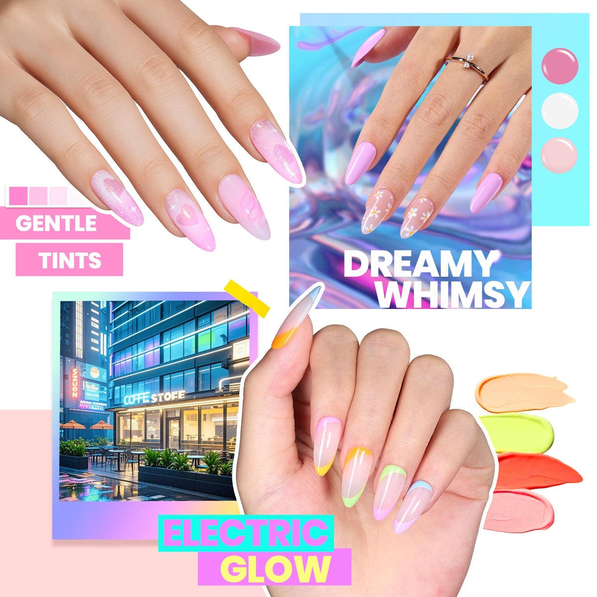 beetles manicure lifestyle scene on hands with cured nails, showcases finished look