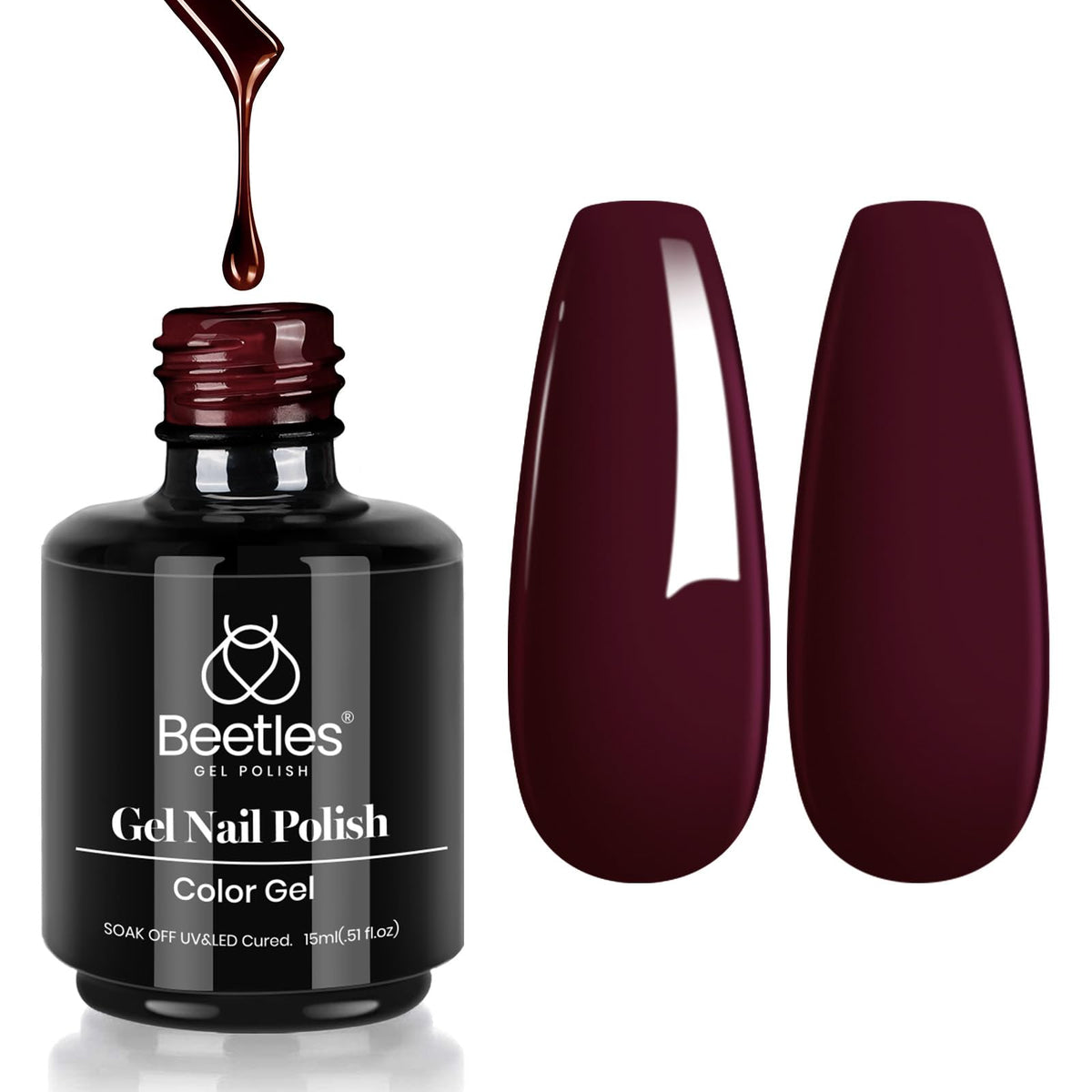Beetles Gel Polish merlot wine bottle front view showing rich maroon color and neat label