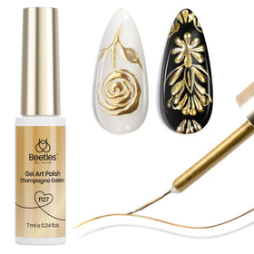 beetles Gel Polish front bottle showing metallic gold liner label and size benefit of visible brand quality