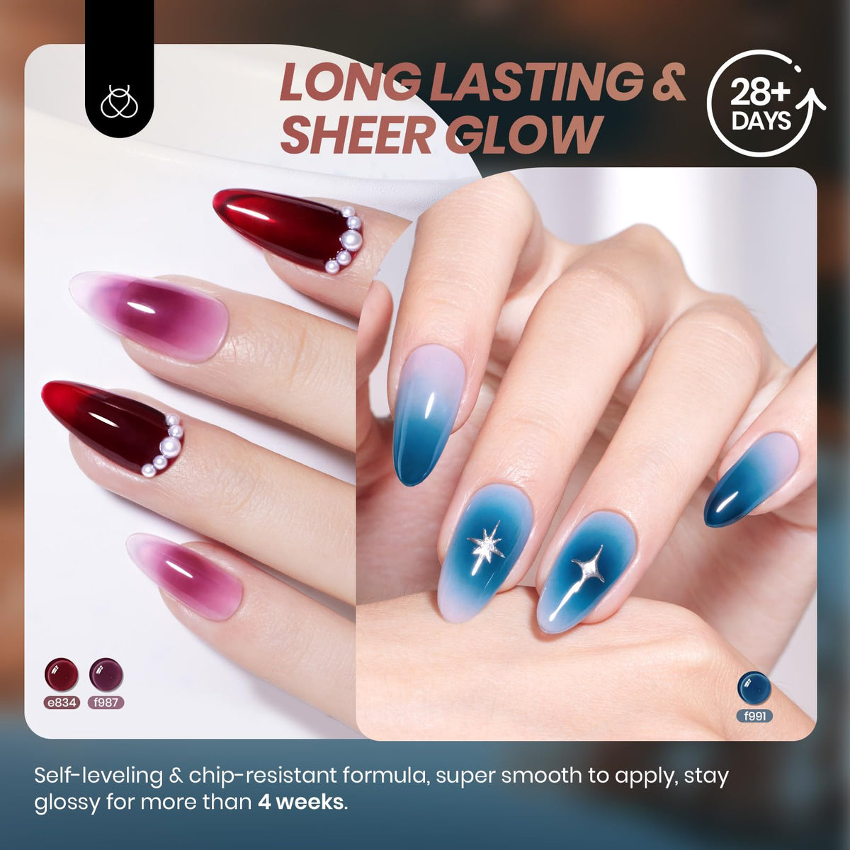 Beetles demo nails showing layered translucent to opaque buildable color results