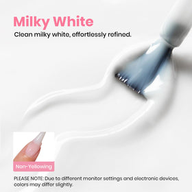 Beetles Gel Polish on model nails demonstrating soft milky white manicure