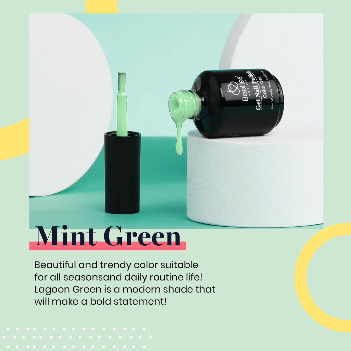Beetles brush stroke close-up revealing smooth mint green gel texture for even application