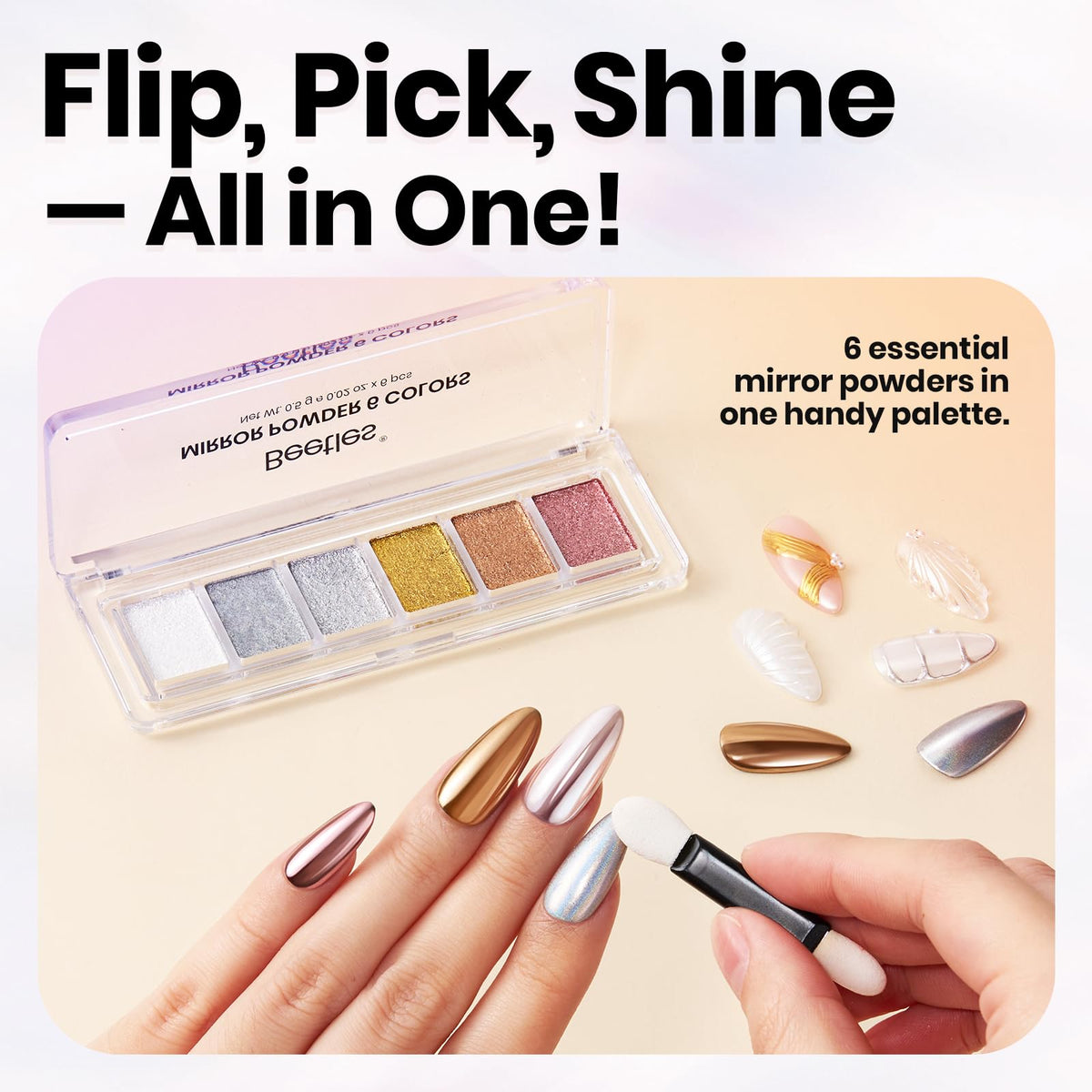 beetles mirror-effect before and after nails showing high-shine transformative benefit