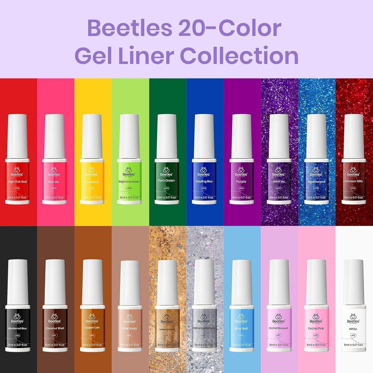 Beetles swatch wheel showing solid, reflective and glitter finishes