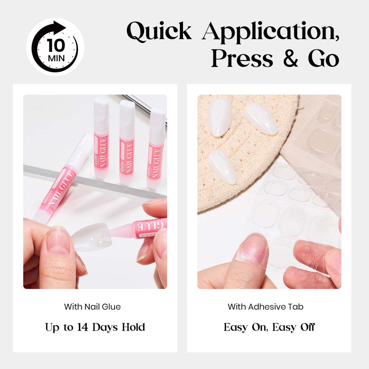 beetles fast-dry nail glue and adhesive tabs with quick-apply benefit