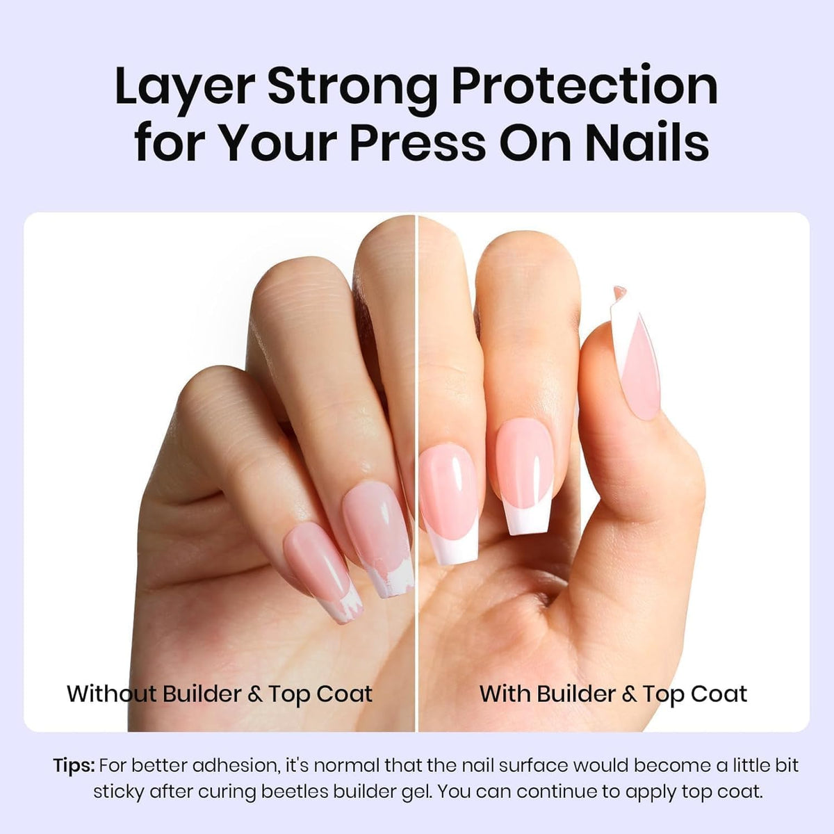 beetles nail glue applicator demonstrating secure press-on bond