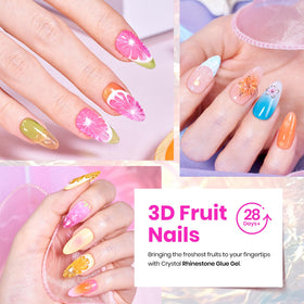 beetles model hand wearing neon jelly manicure example to showcase finished summer look