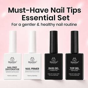 Beetles Gel Polish finished hands wearing almond tips in lifestyle scene for polished appearance