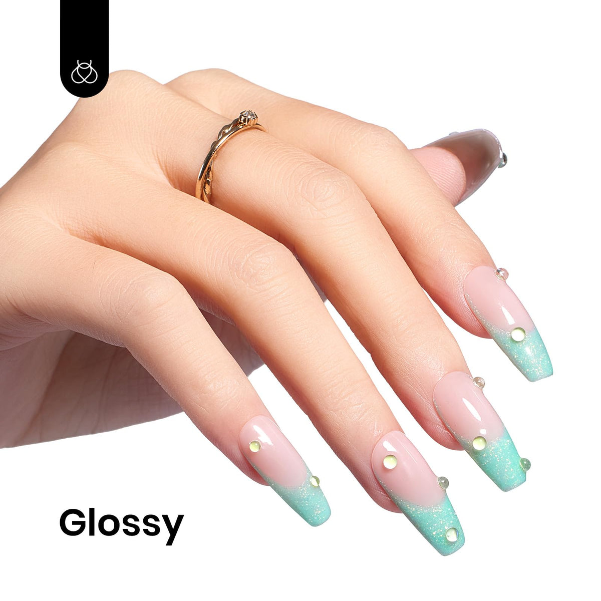 beetles nail swatch on fingers displaying mermaid turquoise shimmer and durable finish benefit