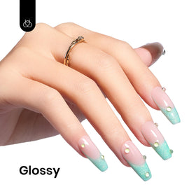 beetles nail swatch on fingers displaying mermaid turquoise shimmer and durable finish benefit