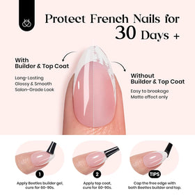 beetles gel polish applied on model demonstrating natural French manicure look