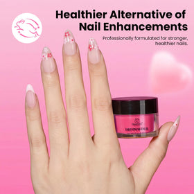 beetles hand dipping nail into powder demonstrating simple no-UV application