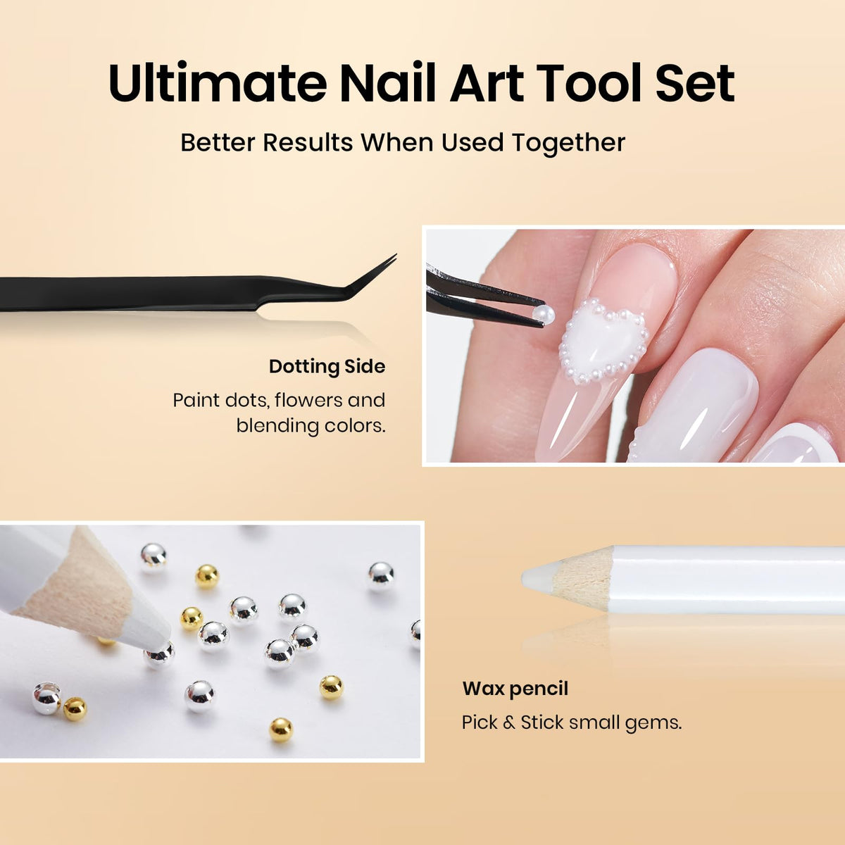 beetles finished manicure with clustered beads and pearls for a sparkling look