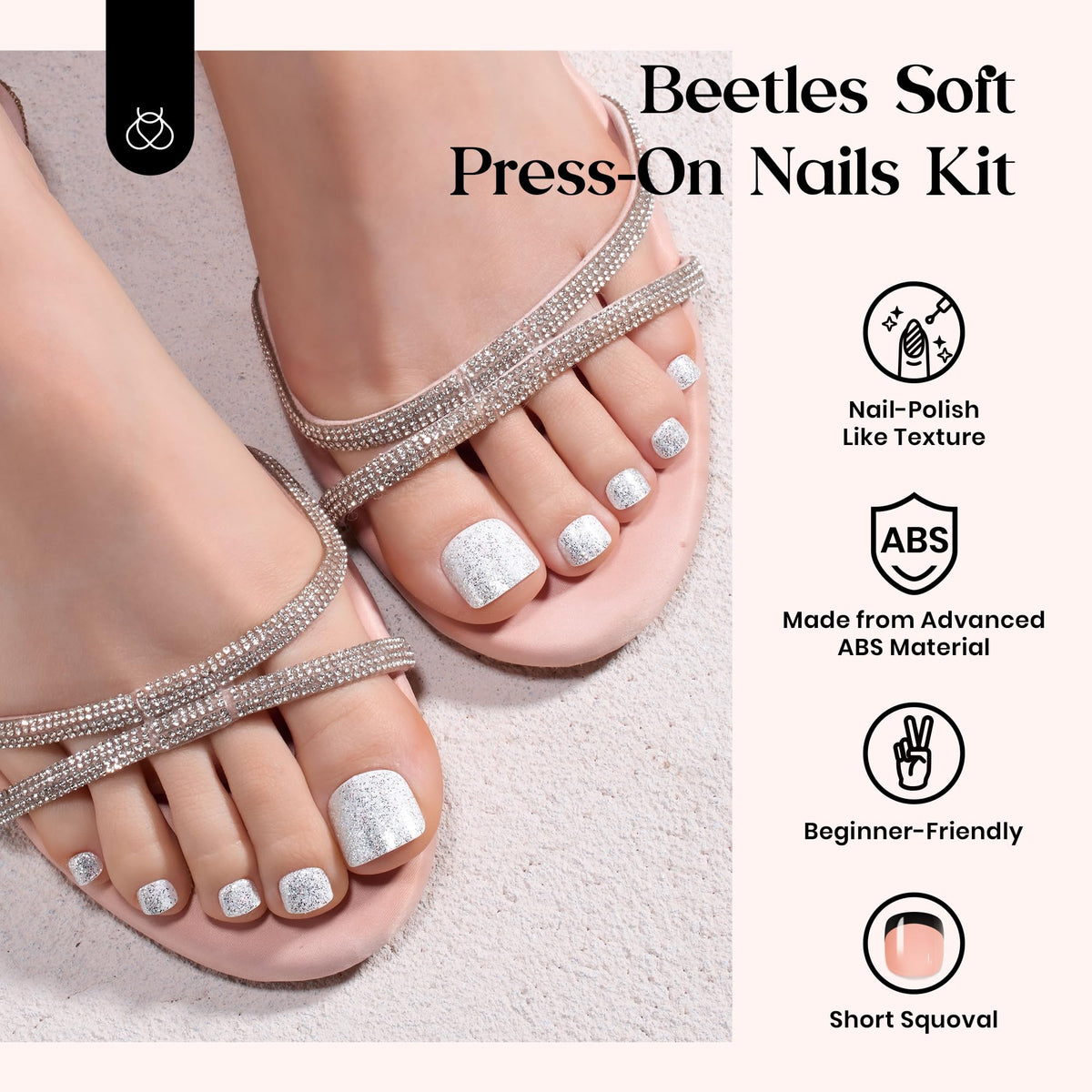Beetles Gel Polish press-on toenails applied on foot model showing natural-looking fit