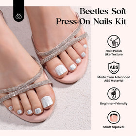 Beetles Gel Polish press-on toenails applied on foot model showing natural-looking fit
