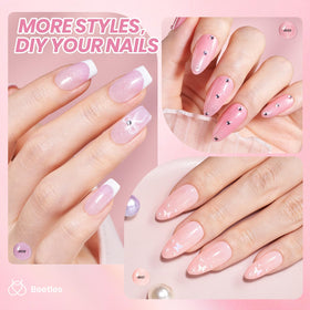 Beetles on natural nails creating French-style glossy pink manicure