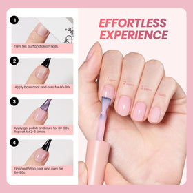 Beetles hand with subtle French jelly manicure demonstrating natural look