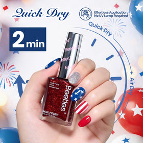 beetles nails worn with patriotic outfit showing coordinated look and wearable sparkle