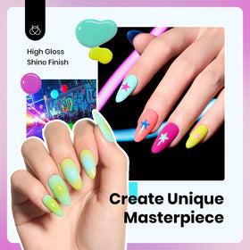Beetles neon manicured hands under LED lamp for festival-ready, long-lasting shine