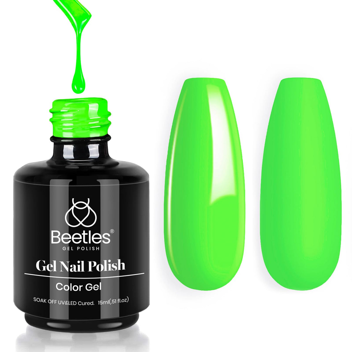 beetles neon green front bottle showing vibrant lime color and capacity