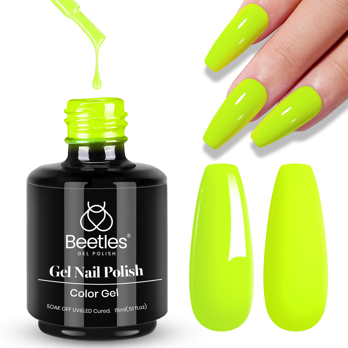 beetles neon green front bottle showing bright lime color and size