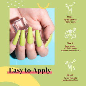 beetles neon green mani in progress with brush and tidy application