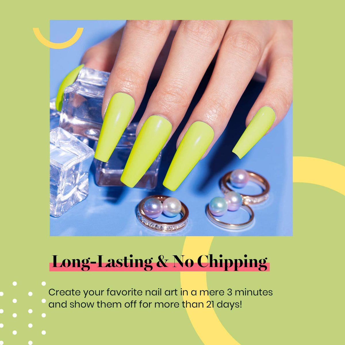 beetles neon green on nail tip demonstrating vibrant cured result
