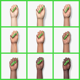 beetles neon green applied on nails in studio showing glossy finish