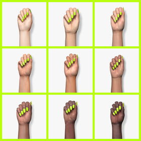 beetles neon green swatch fan offering multiple nail finish examples
