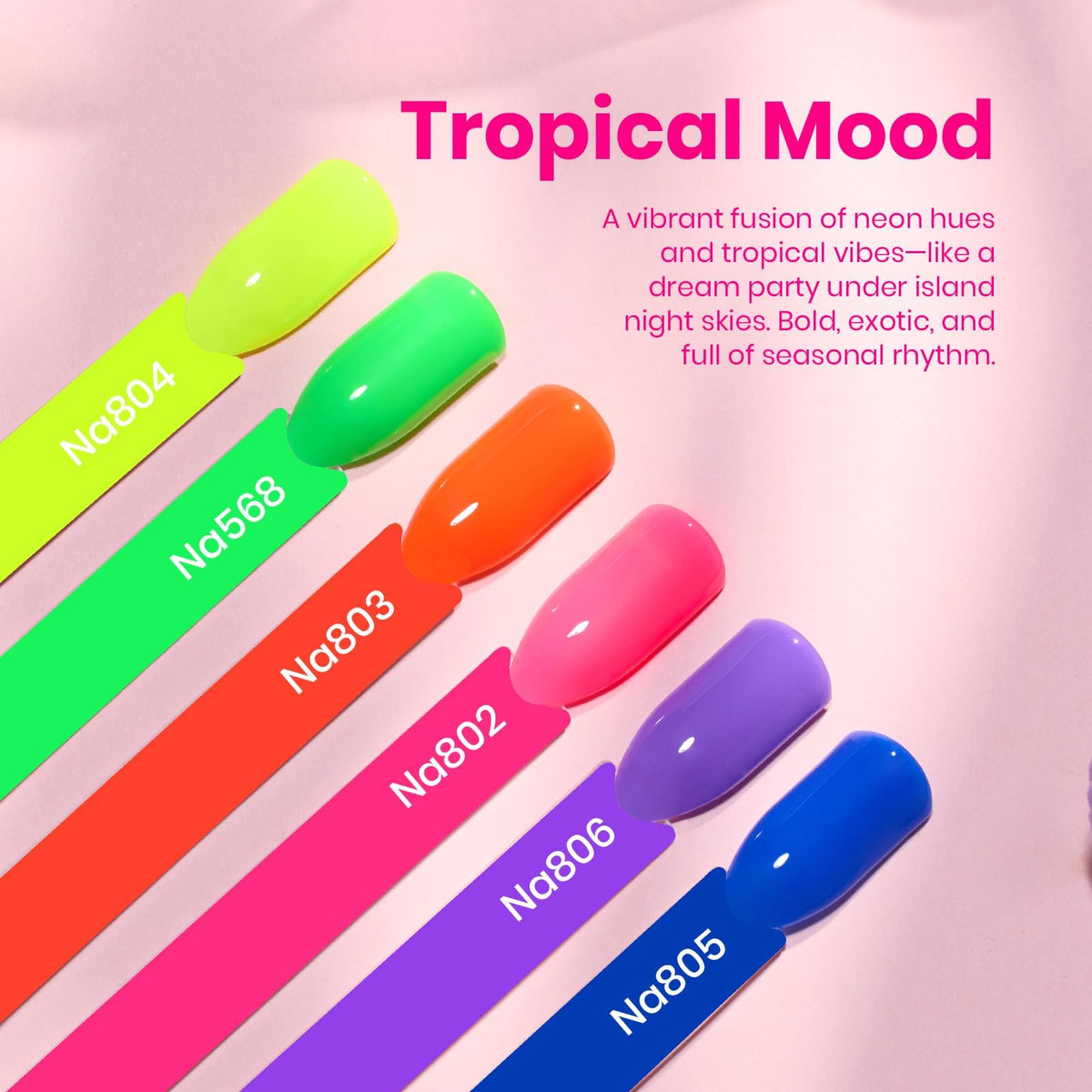 Beetles Gel Polish manicured hand wearing tropical neon nails demonstrating long-lasting bright finish